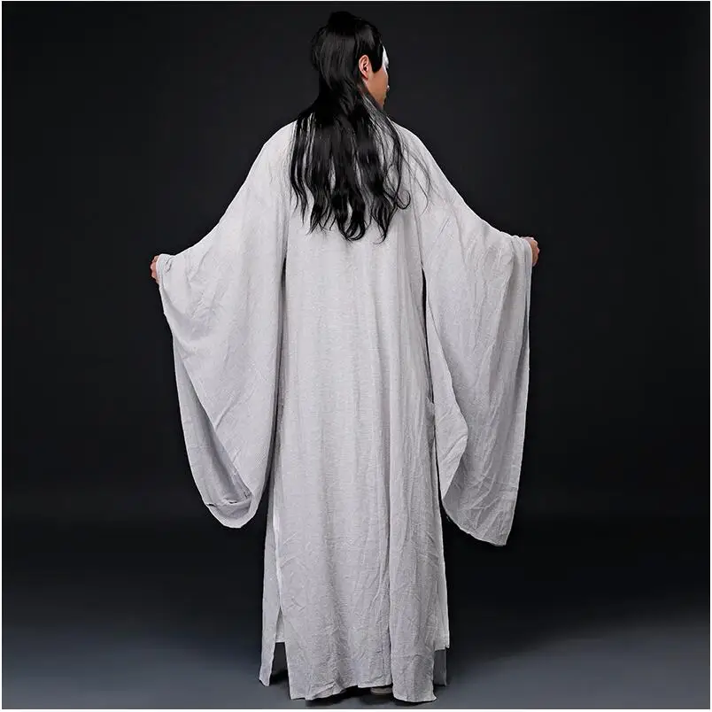 Cotton Linen Sword man hanfu Outfit Oriental Cosplay Photo Studio ancient China costume white Gray paintings Color clothing