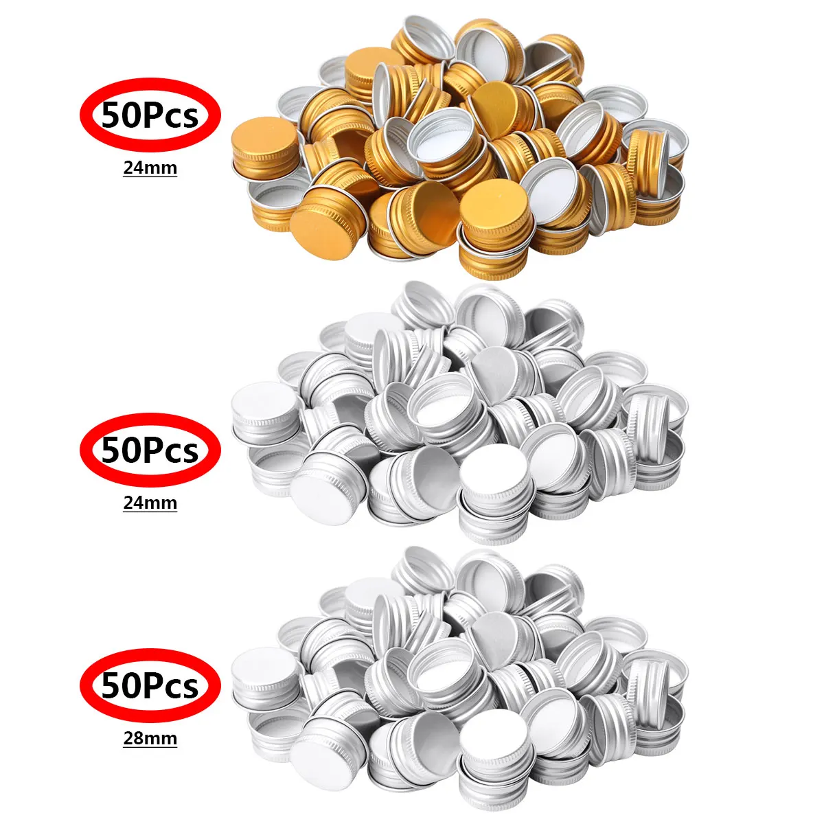 50Pcs Mini Small Caps Premium Aluminium Threaded Caps Lids Replacements for Mason Jar Borosilicate Glass Bottles