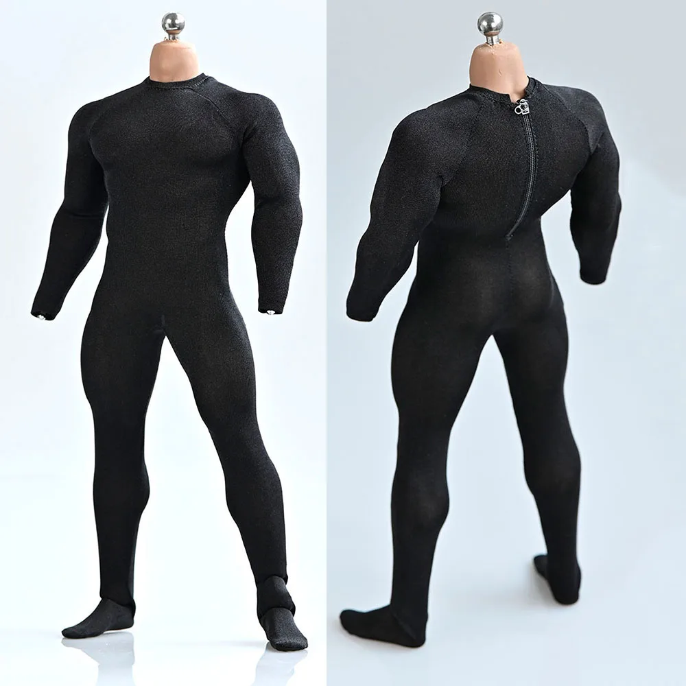 Black Grey Color 1/6 Men's One-piece Base Coat Stretch Ice Silk Bodysuit with Zipper for 12 inch M35 Muscle Action Figure Body