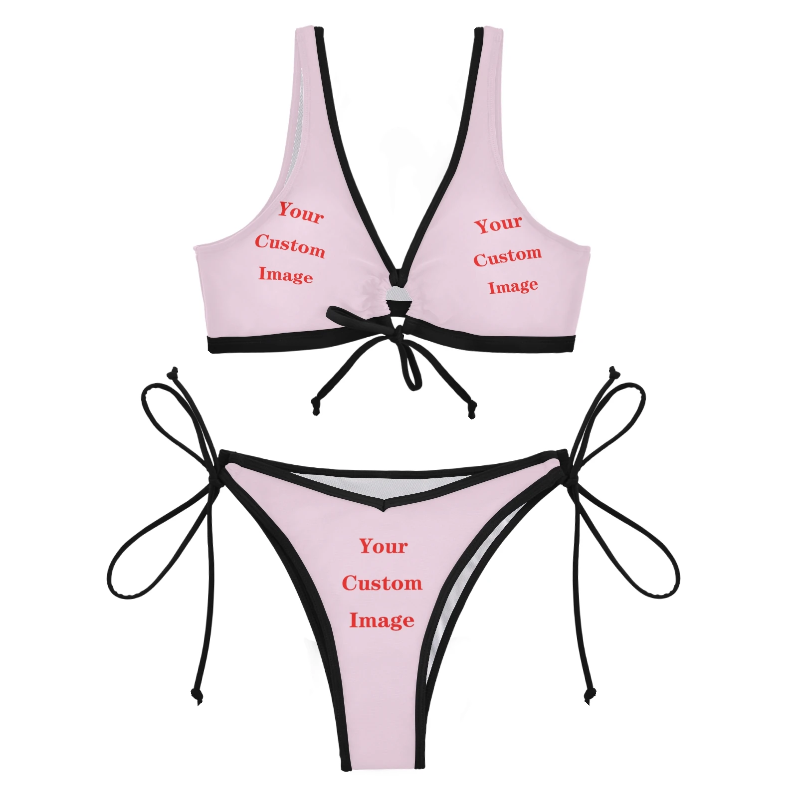 Push Up Front strap Bikini Sets Women Sexy Thong Two Pieces Swimsuits Custom pattern 2022 New Girl Beach Bathing Suits Swimwear