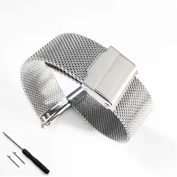 Milanese watchband 10mm 12mm 14mm 16mm 18mm 20mm 22mm universal 304 de aço inoxidável pulseira de pulseira de metal pulseira de prata