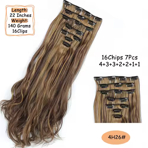 NICESY 16Clips Synthetic 24Inch Long Curly Hair Hairpiece Heat Resistant Hair Extension Clips In Ombre Black Brown Blond Women - Image 25