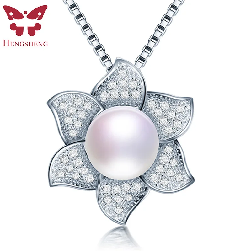 

HENGSHENG Fashion Jewelry Natural Freshwater Pearl Necklace For Women 925 Sterling Silver Zircon Flower Pendant Jewelry Gift.