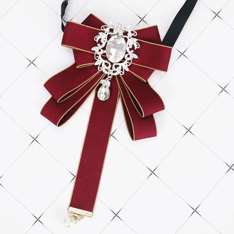 Gorgeous Bow Tie Vintage Luxury Lady Head Diamond Pearl Ribbon Tassel Brooch Chic Girls Elegant Costume Jewelry Collar Pin