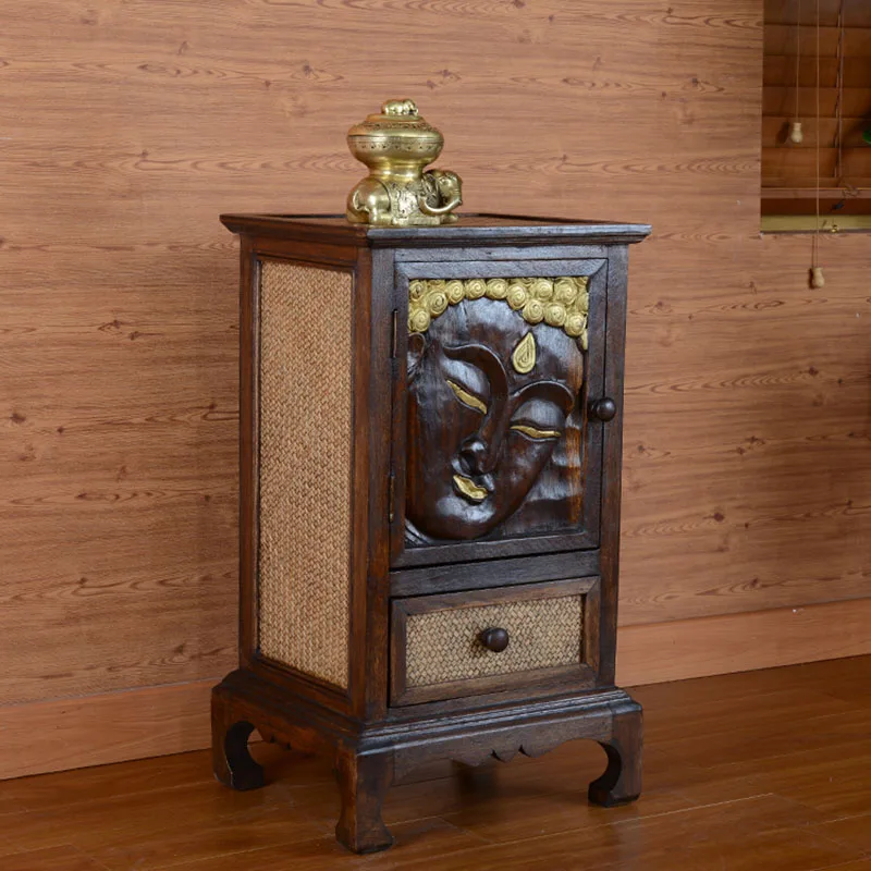 

Thai Solid Wood Buddha Porch Cabinet Southeast Asian Style Furniture Low Cabinet Homestay Bedroom Bedside Decorative Cabinet