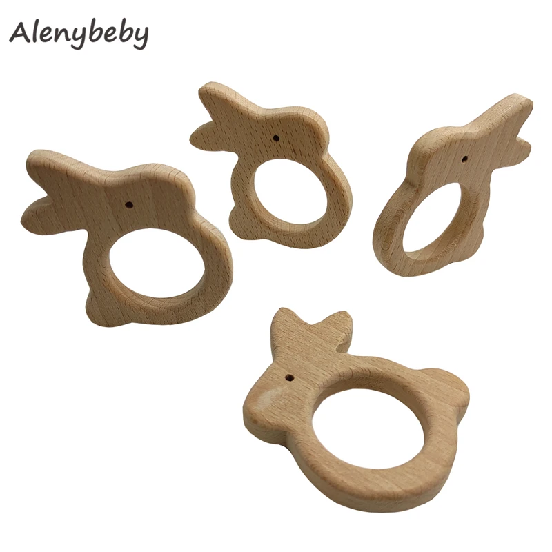 

Baby Wood Teething Rings Pain Relief Natural Wood Rabbit Toys Unfinished Wooden Teether Animals for Infant Toddler Shower Toys