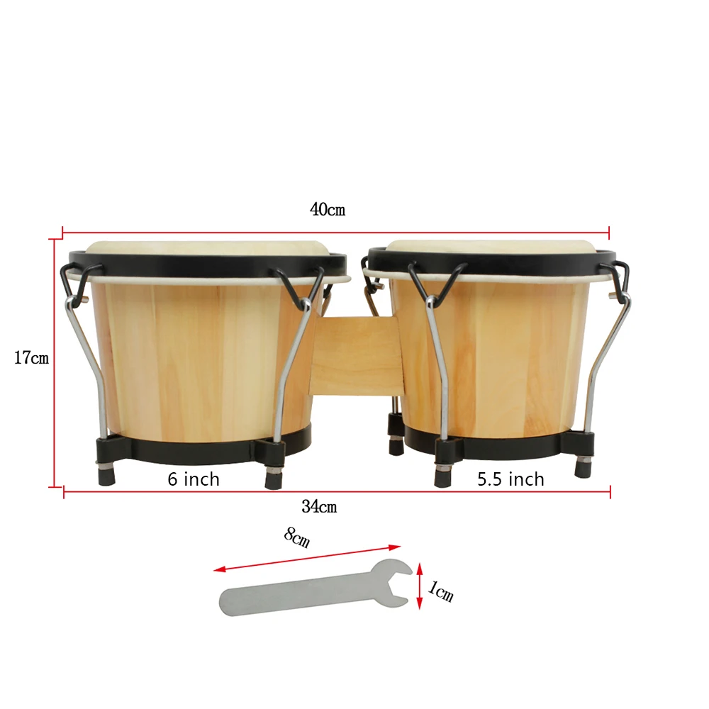 Wooden African Bongos Drum Percussion Musical Instruments Thick Goatskin Kids Early Learning Educational Music Toys Send Wrench