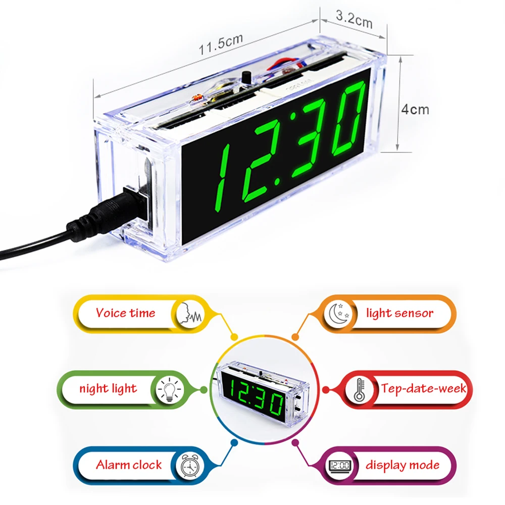 DIY Clock kit Digital Tube Time temperatiure Date Display English Voice time Night Light DIY Electronic kit Soldering project