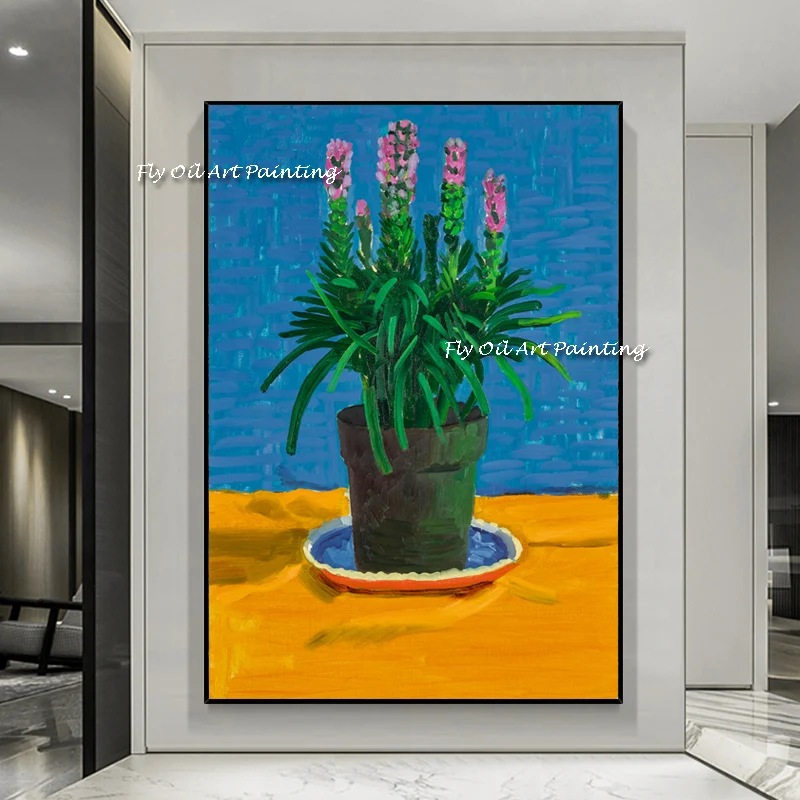 100% Hand Painted Abstract David hockney flower Oil Painting On Canvas Textured Modern Canvas Art Decorative Paintings Artwork