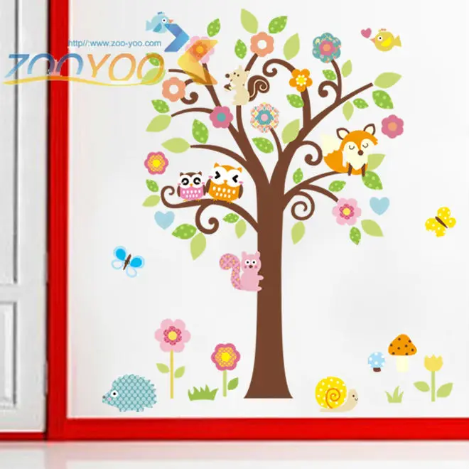 cartoon owls on colorful tree wall stickers for kids rooms home decor removable pvc wall decals diy mural art decoration