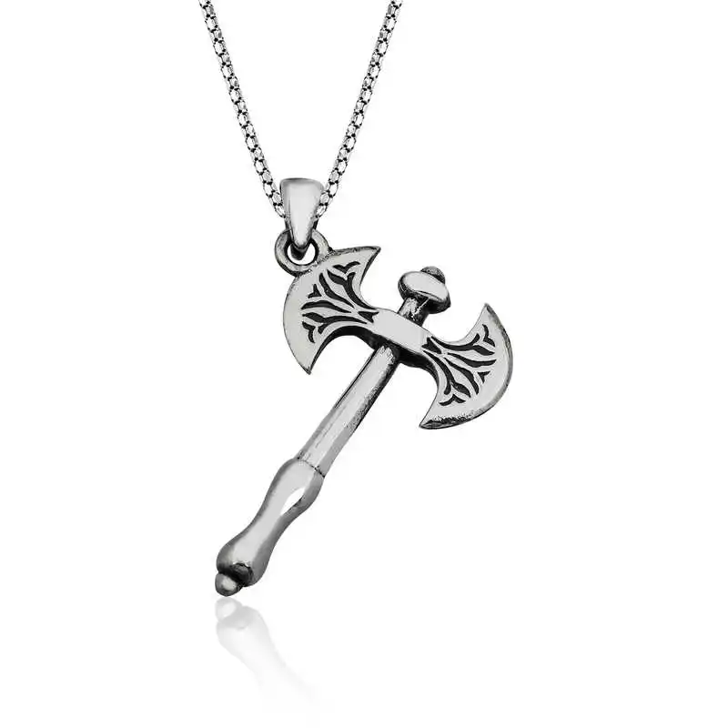 Silver Axe Men Necklace 925 Sterling Men Jewelry Wedding Party Birthday Gift - Box - Pendant - Chain Choker - Man - Fashion