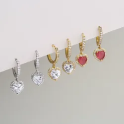HECHENG,Copper Women Enamel Hoop Earrings,CZ Love Heart Pendientes Dangle Ear Rings for Women,Wholesale Gift