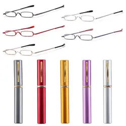 1PC Mini Small Tube Reader Glasses Slim Pen Reading Glasses Spring Hinged Eyeglasses with Portable Clip Case  for Men Women