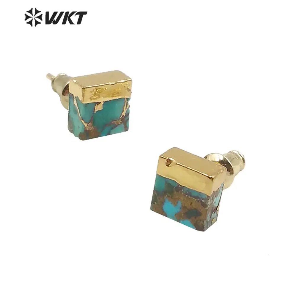 WT-E601 Natural tur quoise studs with gold electroplated natural stone earring woman fashion tiny stone studs earrings for gift