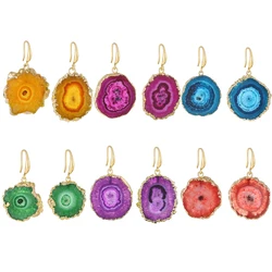 Irregular Druzy Quartz Stone Sunflower Drop EarRing for Women Dyed Color Reiki Healing Jewelry Purple