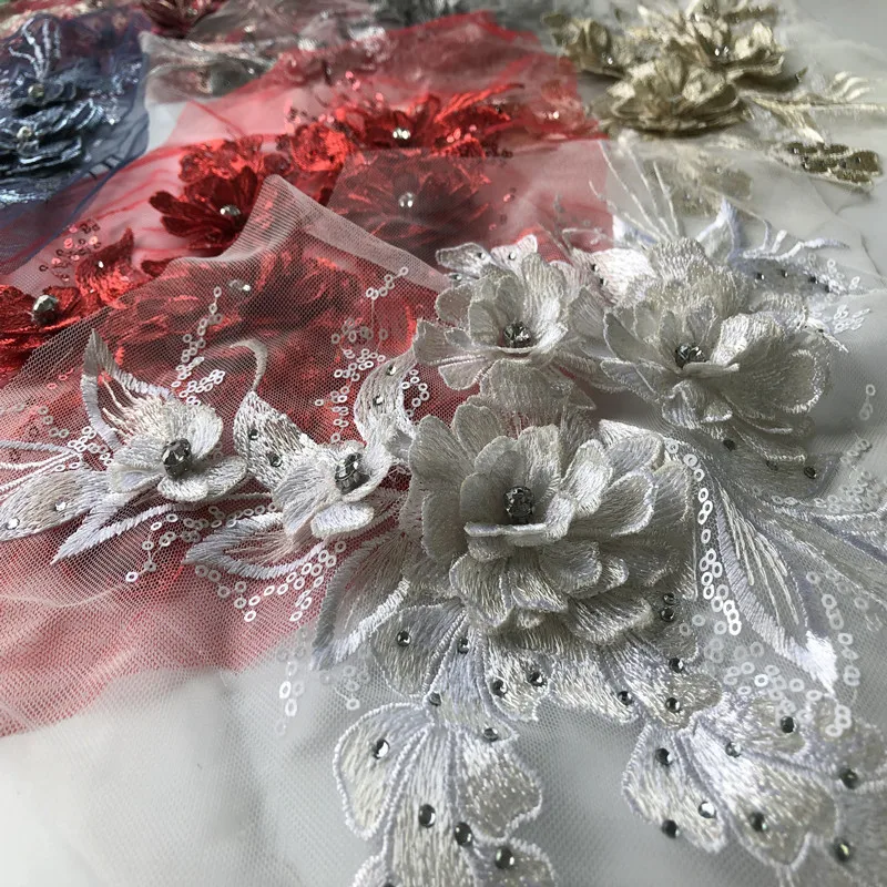 New Gray Green Pink Beaded Flower Patch High-definition Wedding Dress Veil Headdress Accessories Lace Fabric Scrapbooking