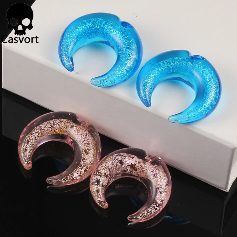 Casvort 2PCS Colorful Crescent Piercing Ear Plugs Expanders Earring Strechers Fashion Gift For Unisex Jewelry Body Sell By Pair