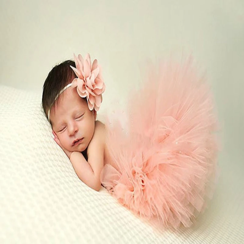 Cute Princess Newborn Photography Props Infant Costume Outfit with Flower Headband Baby Girl Dress tutu baby skirt