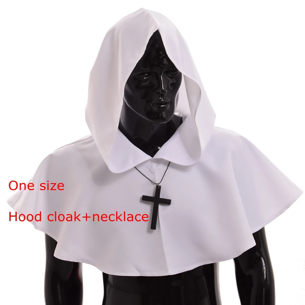 Costume da sacerdote medievale uomo monaco Cowl mantello croce mantello con cappuccio Robe Outfit Halloween Wizard Cosplay