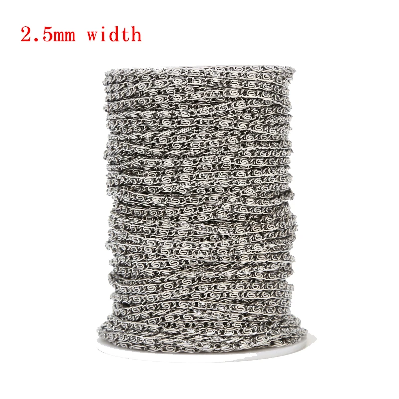 

5 Meters Stainless Steel 2.5mm Width Polished Rolo Curb Link Chains For DIY Jewelry Necklaces Making High Quality