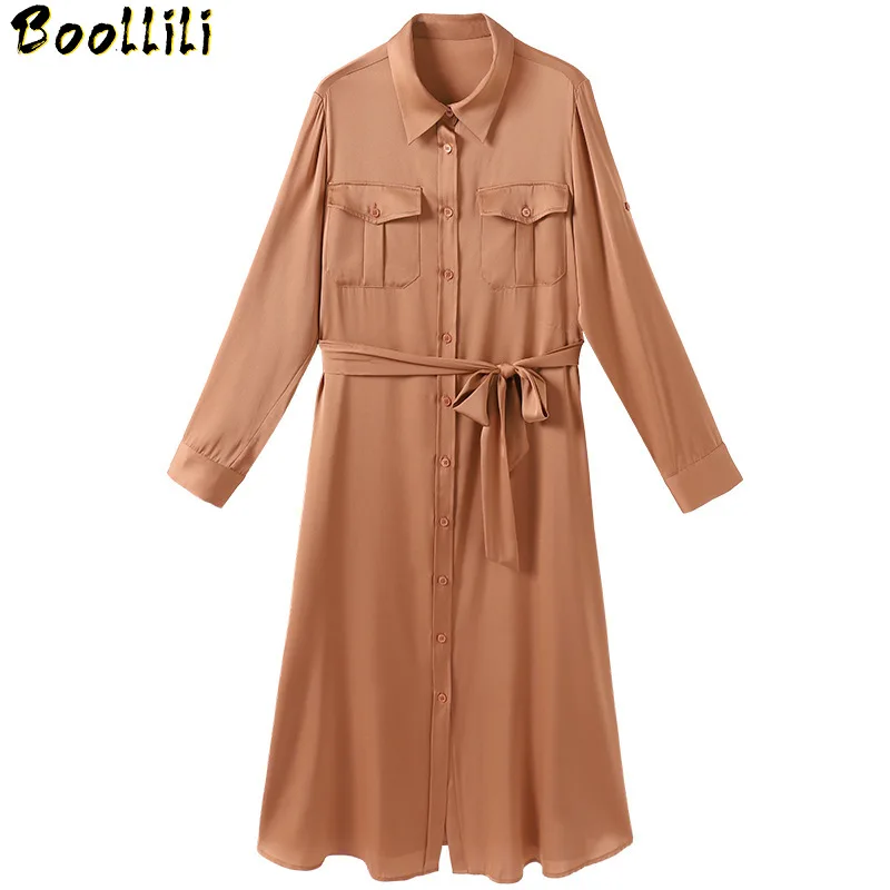 

Silk Boollili Real Dress Women Spring Summer Dress Korean Office Lady Dress Elegant Party Dresses Woman Vestidos Robe Femme