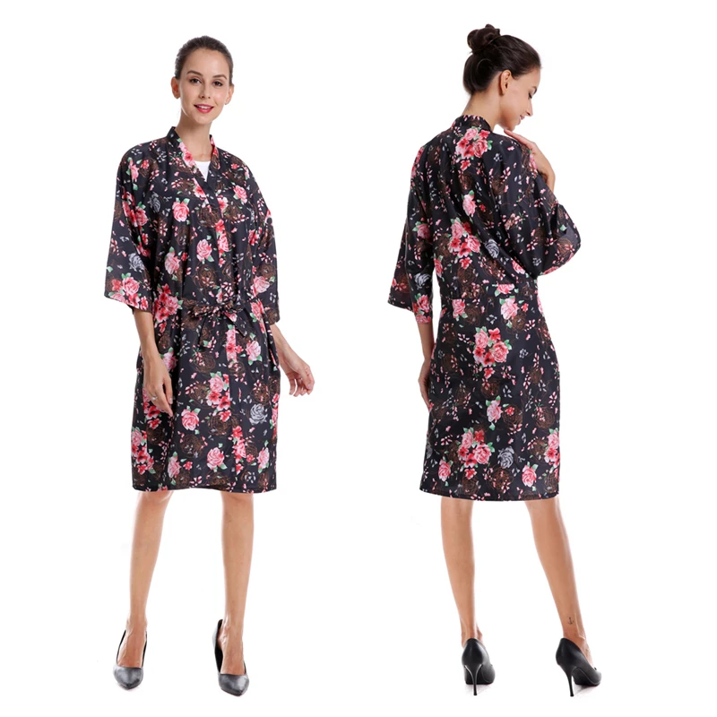 

Salon Hairdressing Robe Barber Shop Customer Hair Dyeing Clothe Beauty SPA Gown Hairdresser Haircut Rose Print Kimono Smock