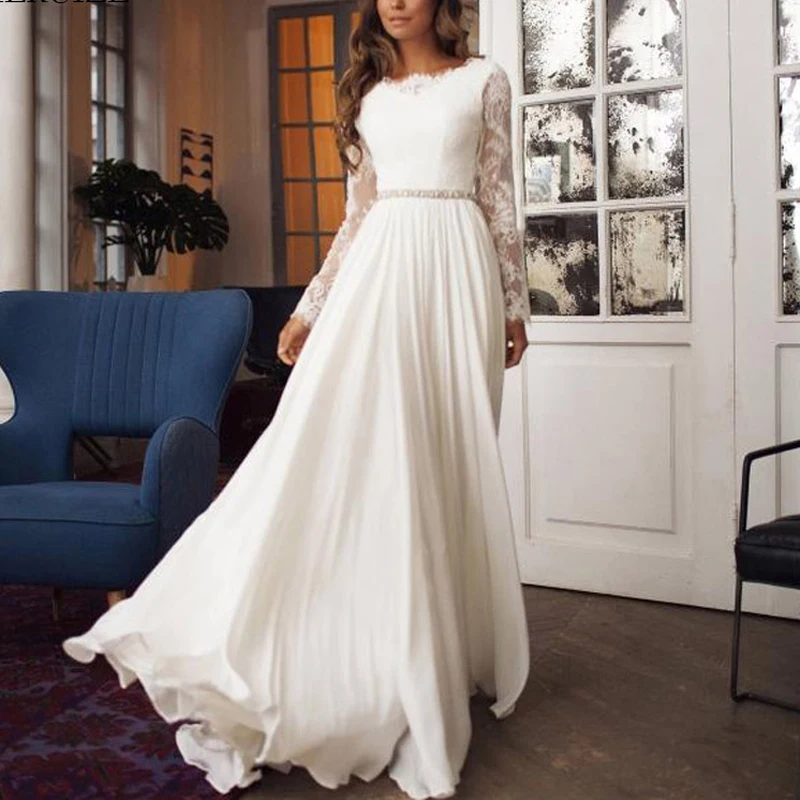 AE0063 платья Vestidos De Novia Hochzeit Kleid Spitze Langen Ärmeln Longue свадебный замок Braut Zu Werden Hochzeit Kleid Robe De mariée