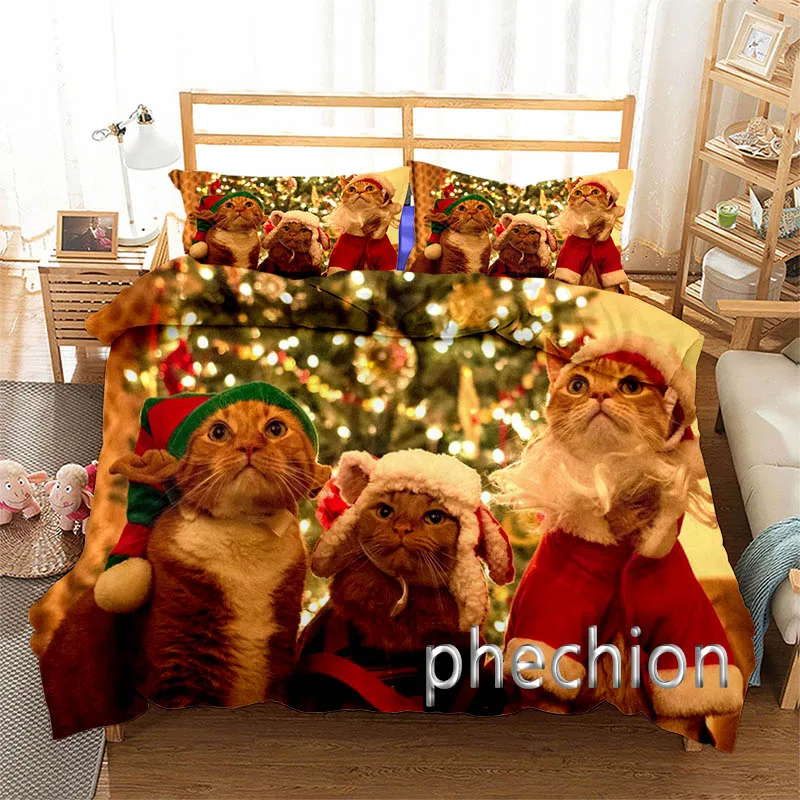 New Christmas Animal Cat 3D Printed Cover Set Twin Full Queen King Size Bedding Set Bed Linens Bedclothes for Young K150