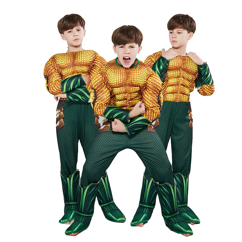 Aquaman Costumes Superhero Sponge Muscle Masquerade Cosplay Anime Halloween Costumes for Kids Superhero Jumpsuits Carnival Dress