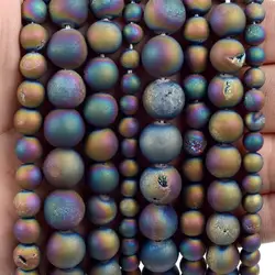 Natural Colorful Druzy Agates Stone Beads Round Loose Spacer Beads For Jewelry Making 6/8/10/12mm DIY Bracelet Necklace