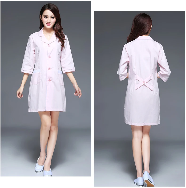 Tailor-made experimental tattoo artist white coat short-sleeved overalls autumn pink cotton apron