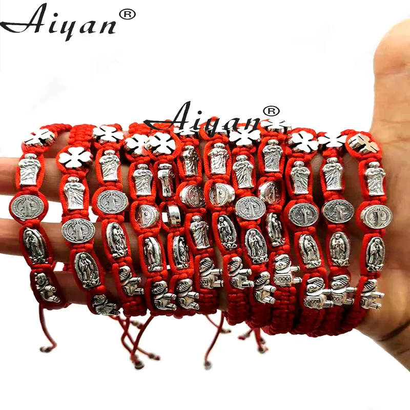 12 Pieces Eyes The Virgin Mary The Father Saint Benedict Elephant Turtle Owl  Palm  Four-Leaf  Clover  Horseshoe  Woven Bracelet