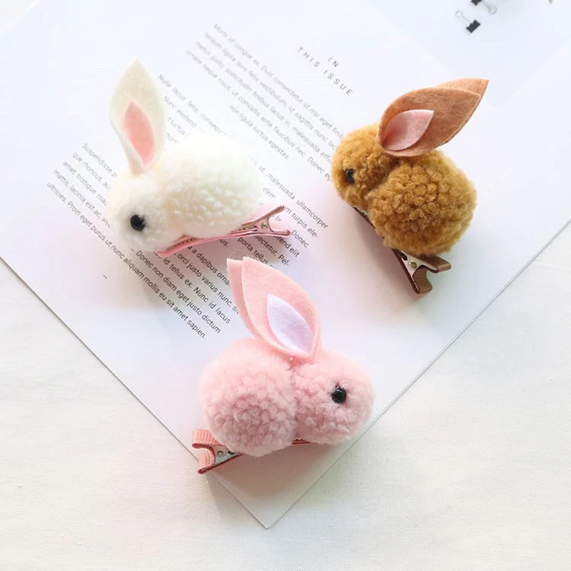 Cute Hair Ball Rabbit Hair Clip Children\'s Girl Animal Hairpins Korea Simple Hair Accessories Headwear Barrette Stick Hairpin