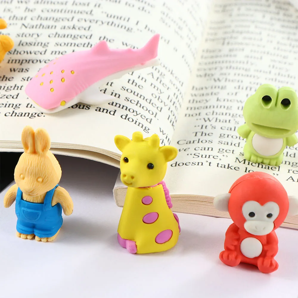10PCS gomma a forma di animale carino disegno del fumetto gomma cancelleria collezione all'ingrosso matita animale gomme materiale scolastico