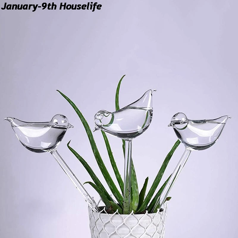 1pcs New Automatic Flower Watering Device Plant Waterer Self Watering Globes Bird Shape Hand Blown Clear Glass Aqua Bulbs