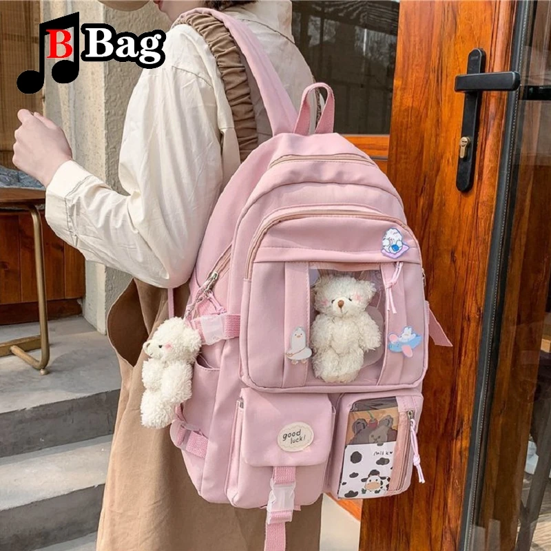 Japanese girl Women  version cute bear Pendants transparent student backpack bag personality DIY Portable Travel Ita bag