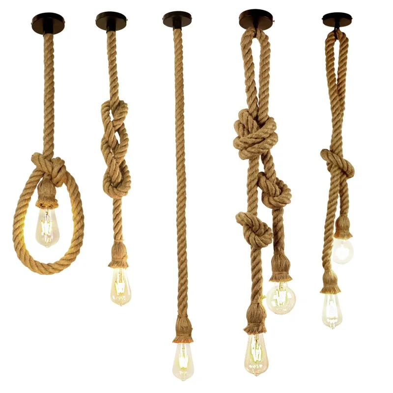 industrial hemp rope pendant lights criativo e personalidade lampada para restaurante coffee bar ac90260v e27 01