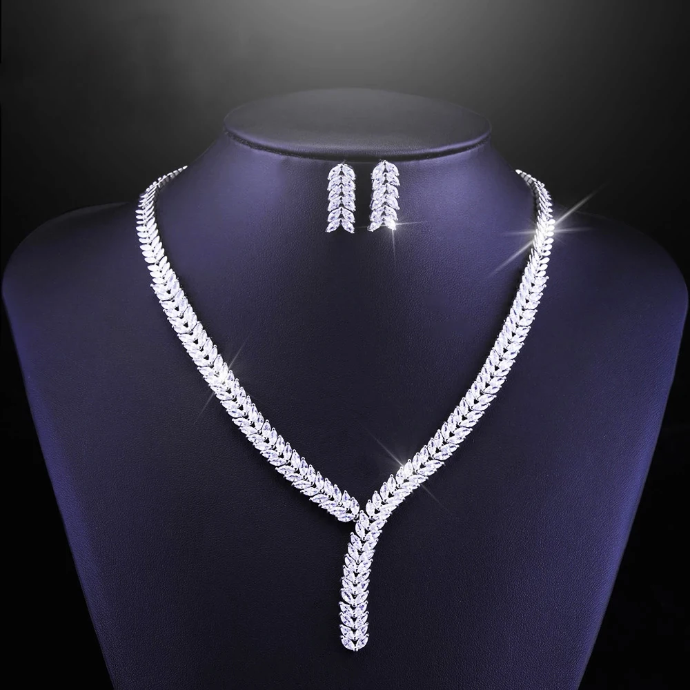 HUAMI Luxury Fine Jewelry Sets Red Water Drop Earring and Pendant Necklace Lady Fashion Crystal Shine Bridal Wedding Jewelry