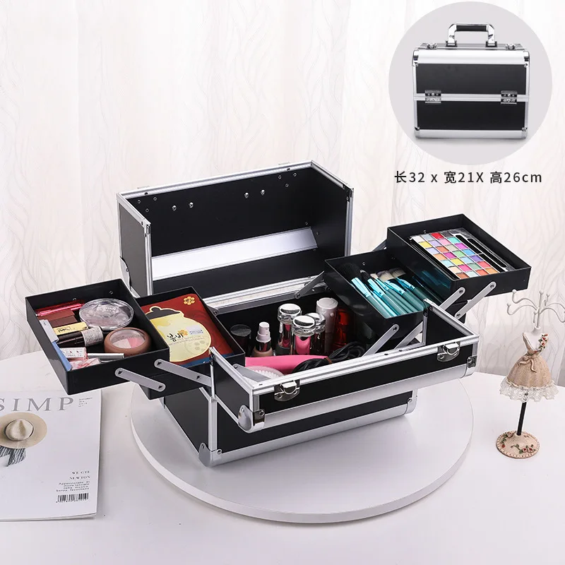 Aluminum Alloy Cosmetic Case, Large Capacity Toolbox, Makeup Organizer, Storage Beauty Box, Rangement Suitcase with Snap Lock Fa