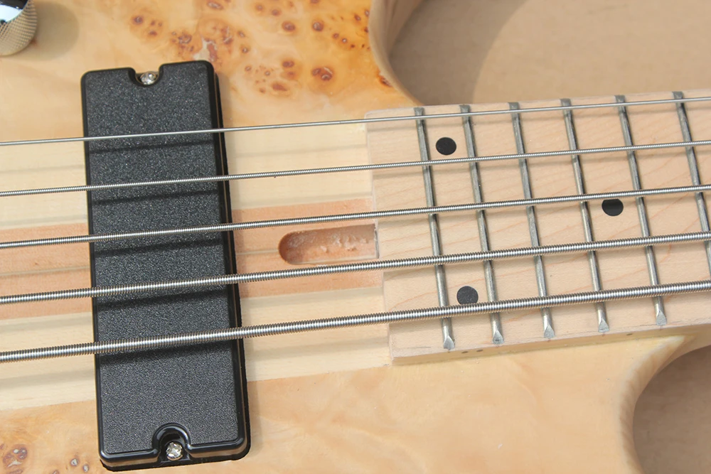 Left Handed 5 Strings Neck-thru-body Electric Bass Guitar with Bark Grain Veneer,Maple Fretboard,24 Frets