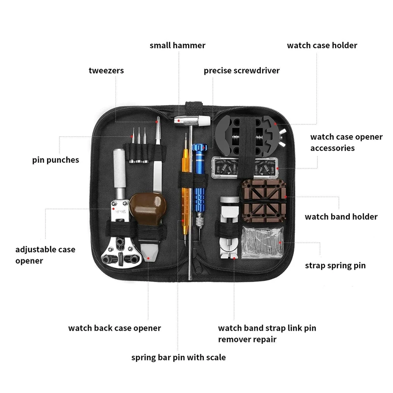 Watch Repair Kit, Professional Spring Bar Tool Set, Watch Battery Replacement Tool Kit Watch Band Link Pin Removal with Carrying