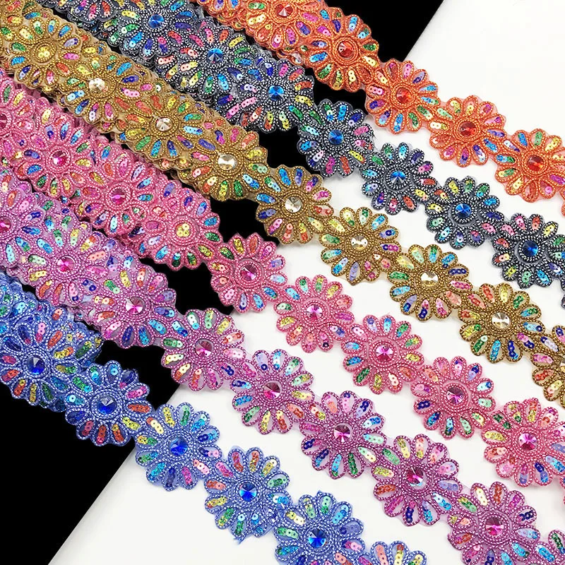 4.5Yards Sequined Flower Lace Ribbon Curtain Trims Curtain accessories Lace Trim Decoration Small side 6cm wide