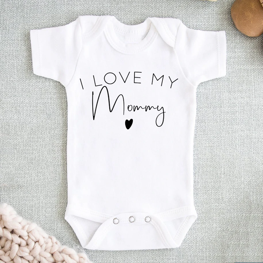 I Love My Daddy/auntie/mommy/uncle Boys Girls Newborn Baby Bodysuit Newborn Casual Round Neck Jumpsuit Funny Print Clothes