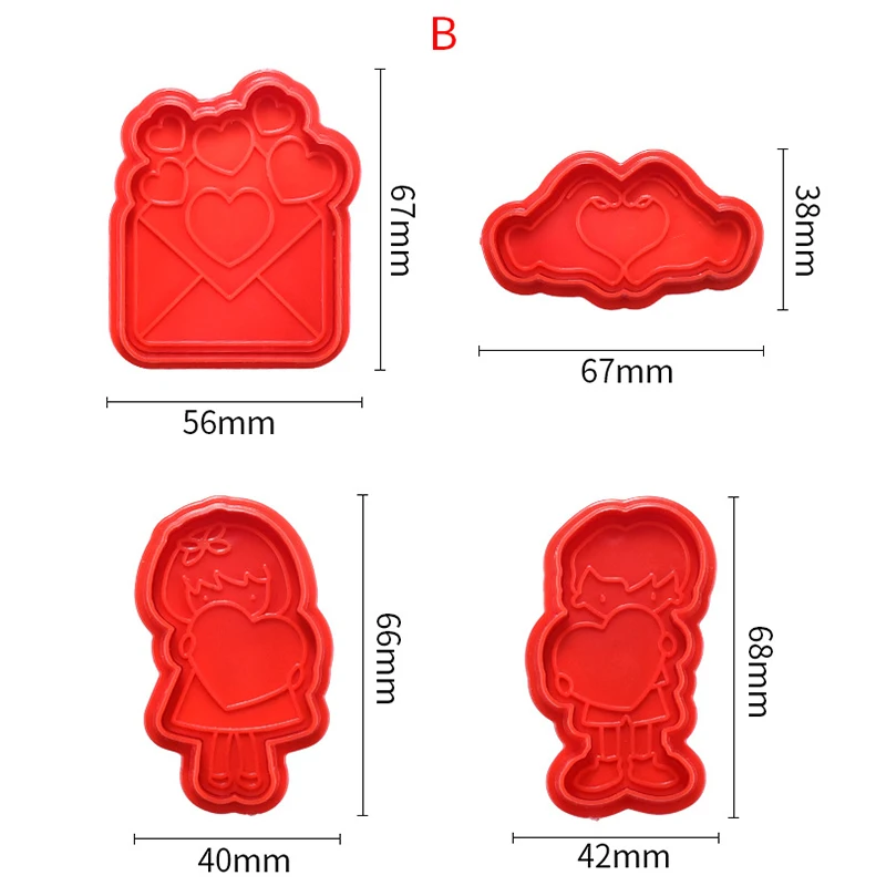 4Pcs/set Balloon Love Cookie Stamp Cutter Molds Valentine\'s Day Cookie Stamps Plastic Cookie Biscuit Mold Baking Tools