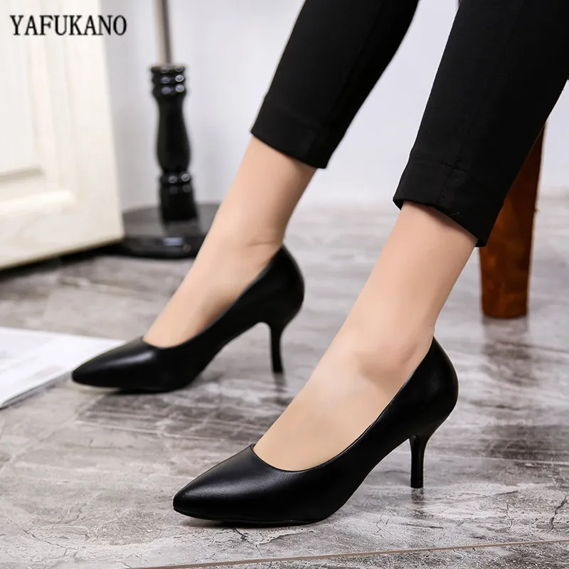 Size 32-41 Women Pumps Classic Matte Black Thin High Heel Slip on Pointed Toe Spring Women Shoes Office & Career Shoes