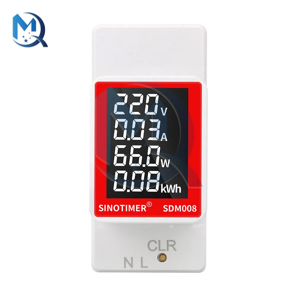 SDM008 Multi-function Pressure Gauge Rail Type AC Digital Display Meter for Voltage Current Power Power Energy Reset Meter Test