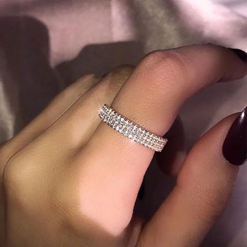 Solid 925 Silver Rings for Women 3row Diamond Rings White Gold Bridal Wedding Engagement Trendy Fine Jewelry Bijoux Femme