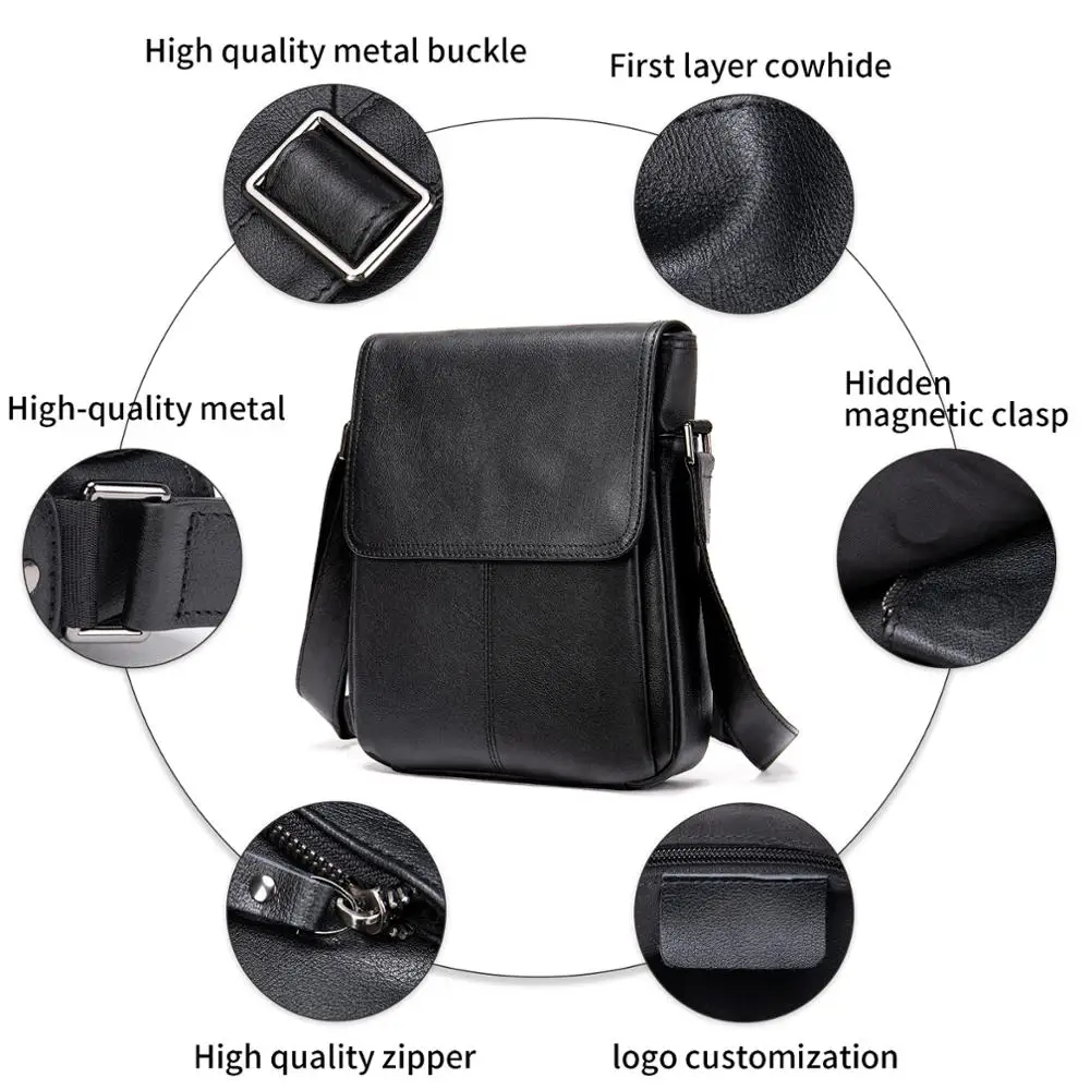 WESTAL bolso de hombro de cuero genuino para hombre, bolsos de mensajero negros para marido, bolsos laterales para hombre, bolsos cruzados casuales