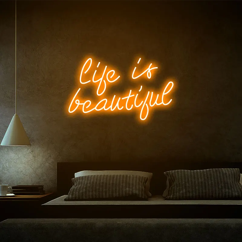 

Неоновая вывеска «Life is Beautiful», декоративное освещение для спальни, настенное украшение на заказ со светодиодной подсветкой, романтика, логотип свадебного бара