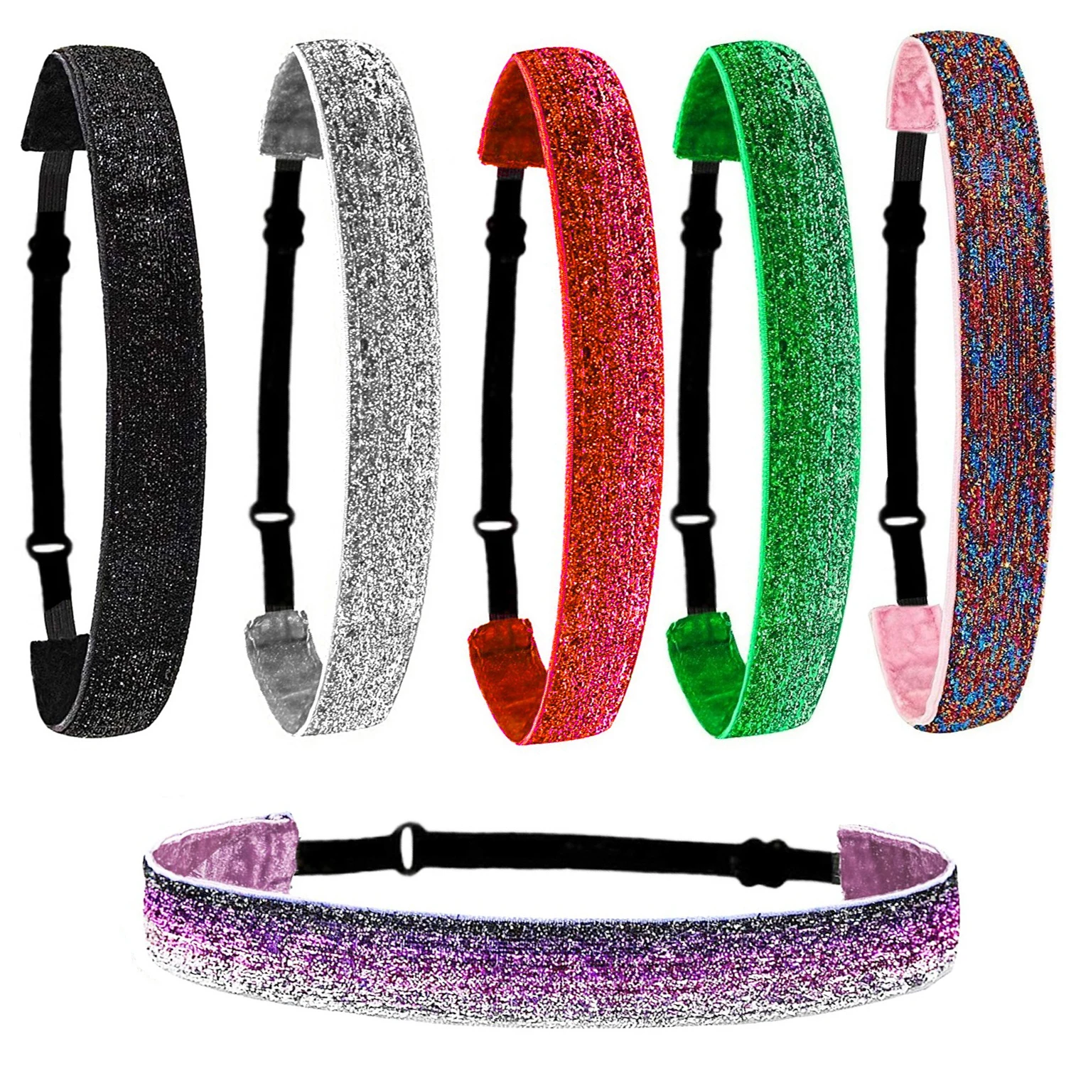 Sparkly Glitter Elastic Headbands Non-Slip Thin Stretch Sports-Headband Stretchy Hair Accessories Yoga Sport Head Wrap